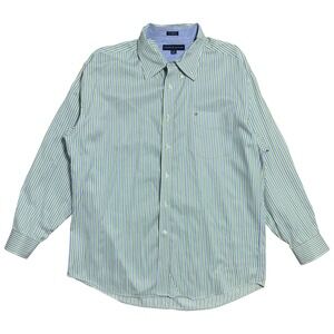 Tommy Hilfiger Shirt Mens XL Green Blue Striped‎ Button Down Long Sleeve Pocket